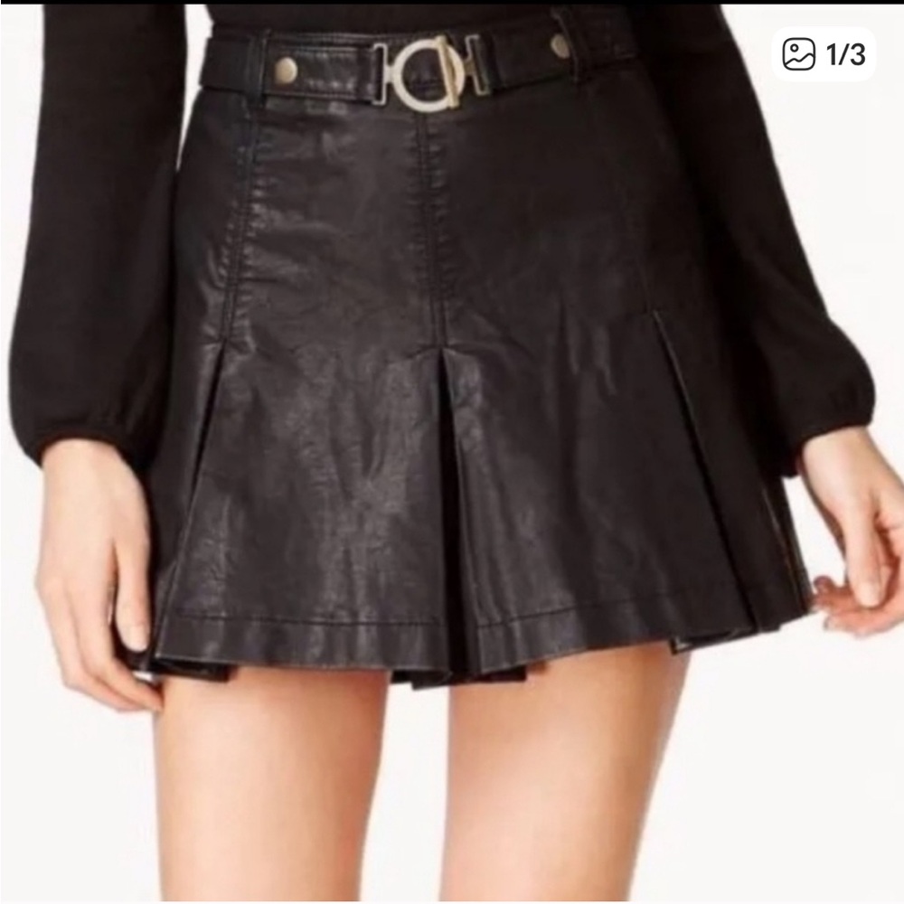 Free People Pleated Leather Mini Skirt Size 6 - Picture 1 of 4